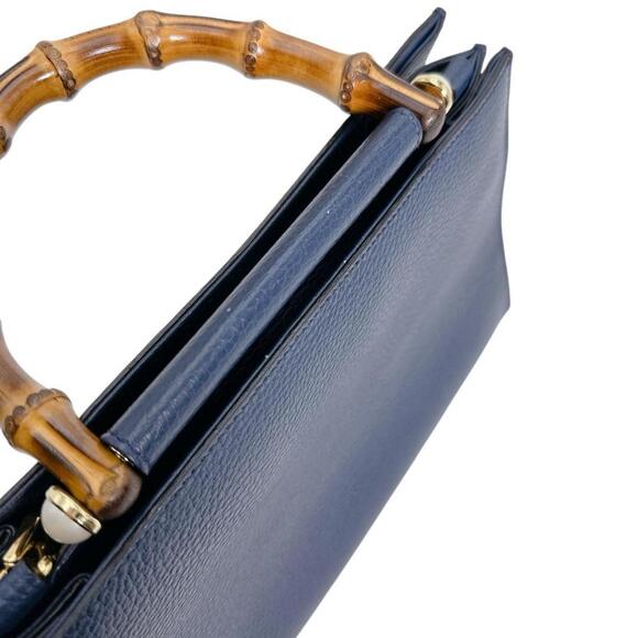 GUCCI Blue Leather Bamboo Bag - Picture 9 of 16